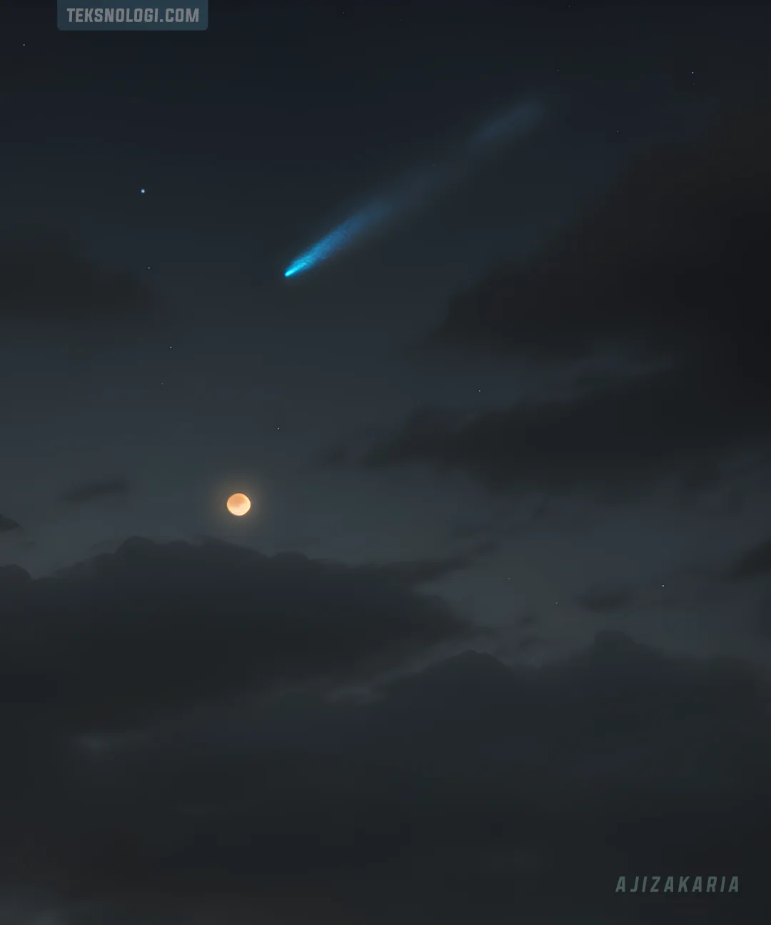 gambar ilustrasi bulan meteor langit anime style ajizakaria